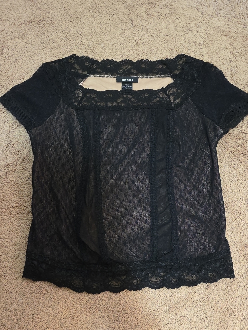 Express Black Lace Short Sleeve Camisole Top Size L